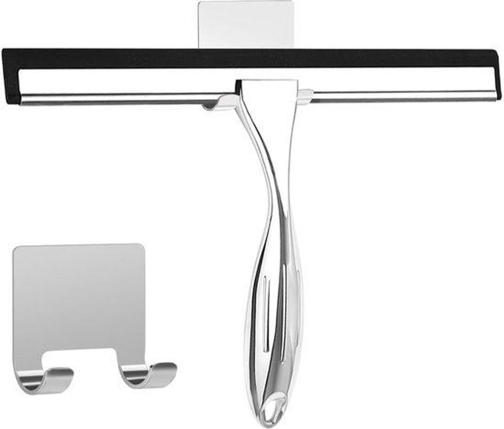 10 Zoll Duschreiniger, roestfreier Rahmenreiniger für die gläserne Duschschlucht mit Halter, Anti-Slip-Griff für Bad, Spiegel, Glasreinigung, Fl...