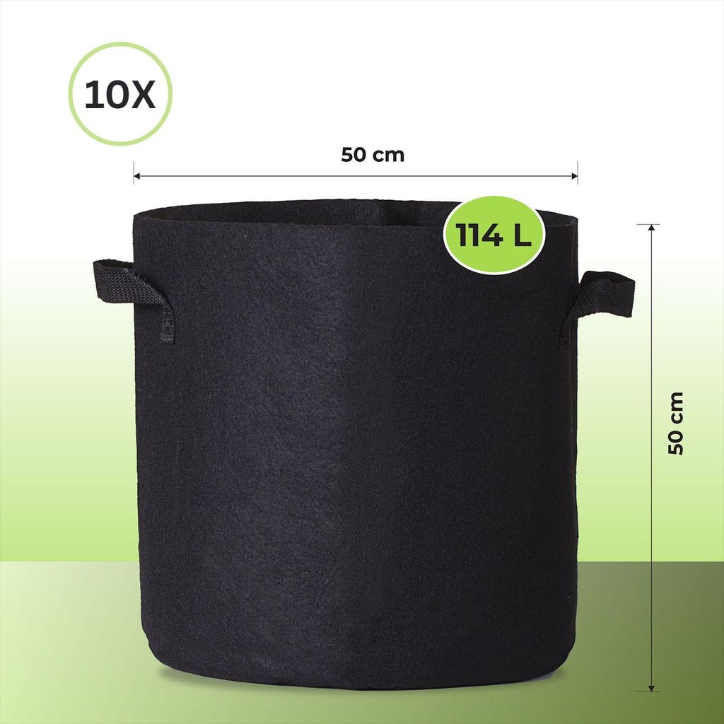 Pflanzsack mit Henkeln Grow Pot Bag Pflanztasche Pflanzbehälter 114 Liter – 10 Stück atmungsaktiv & wiederverwendbar