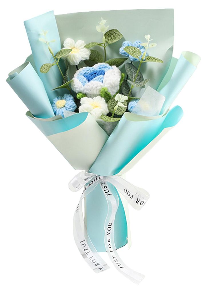 Handgehäkelter Blumenstrauß mit fertigen, gestrickten Rosenblüten für Valentinstag, Muttertag, Geburtstag, Heimdekoration und Hochzeiten