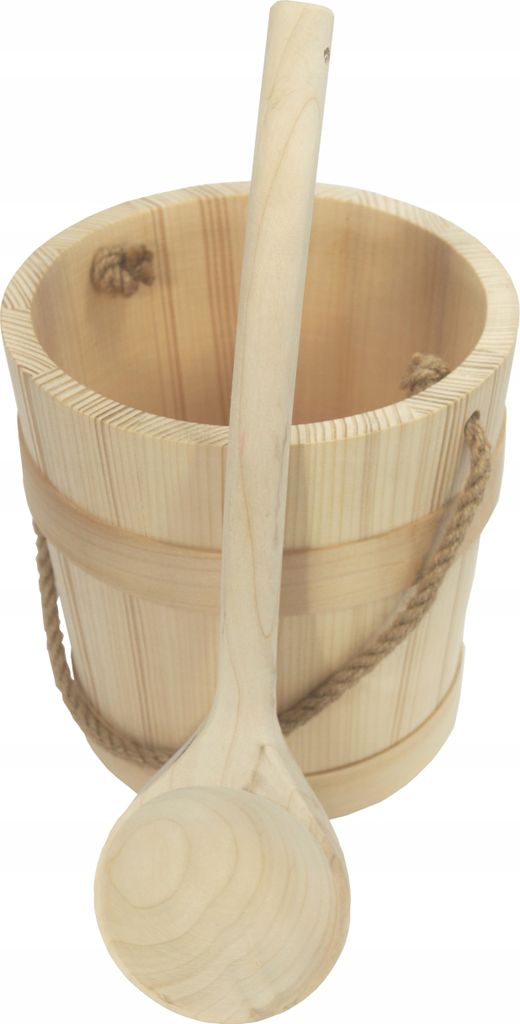 Holzeimer mit Seil für Sauna 5L + Schöpflöffel – Saunaeimer Set