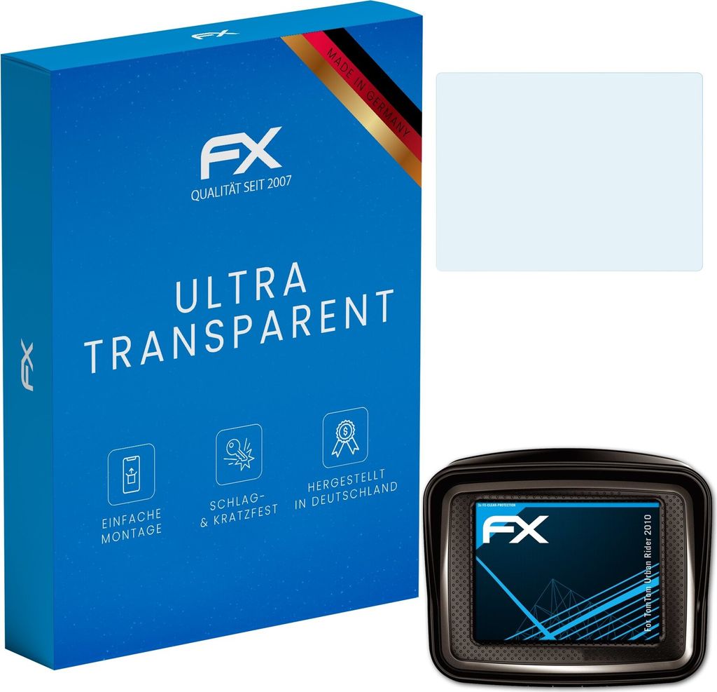 atFoliX FX-Clear 3x Schutzfolie kompatibel mit TomTom Urban Rider (2010) Displayschutzfolie