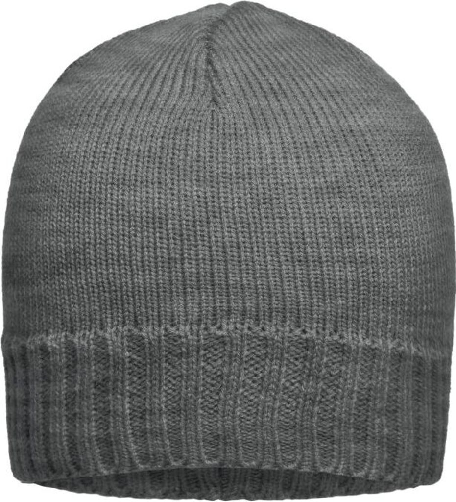Enganliegende Strickmütze mit geripptem Rand dark-grey-melange, Gr. one size