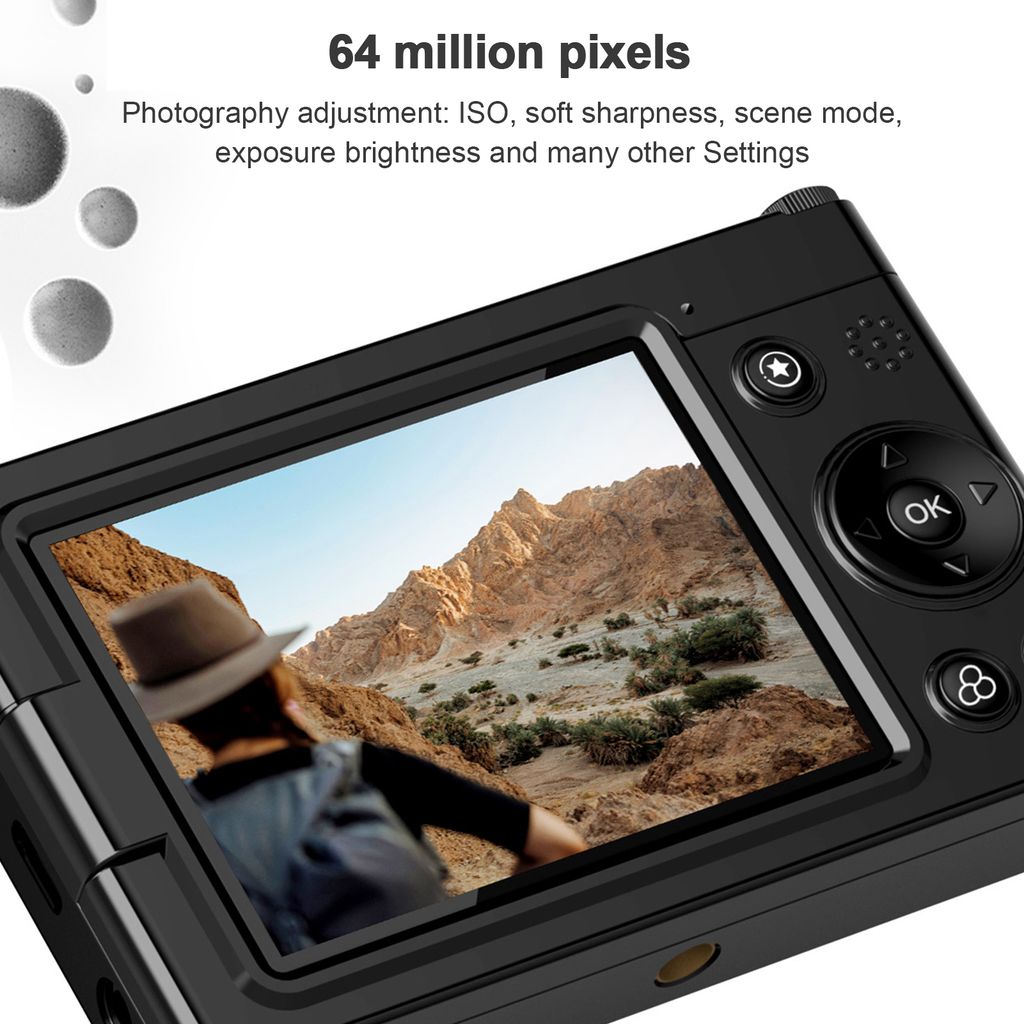 Tragbare 4K CCD-Digitalkamera, WiFi-Digitalvideokamera, 64 MP, 2,83 Zoll IPS-Bildschirm, manueller/automatischer Fokus, 28-facher Digitalzoom, inte...
