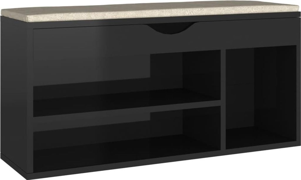 vidaXL Schuhbank mit Kissen Hochglanz-Schwarz 104x30x49cm