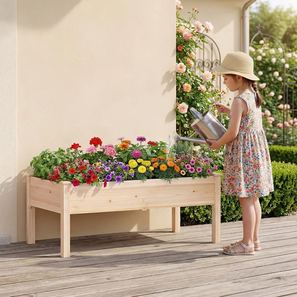 Bac à fleurs rectangulaire en bois naturel pour potager de balcon - 9