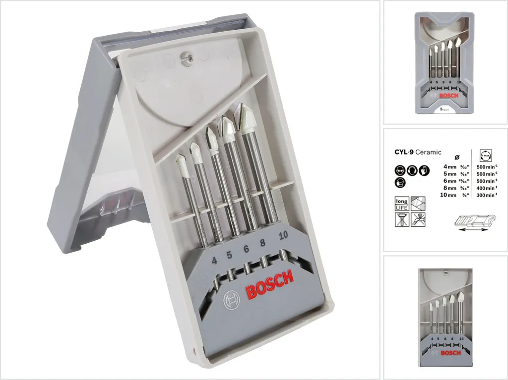 Kit 5 Punte Bosch CYL-9 SoftCeramic per Vetro e Piastrelle Professionali