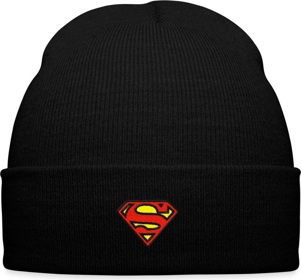 Spreadshirt Superman Original Logo S-Shield Stick Bestickte Wintermütze, One size, Schwarz