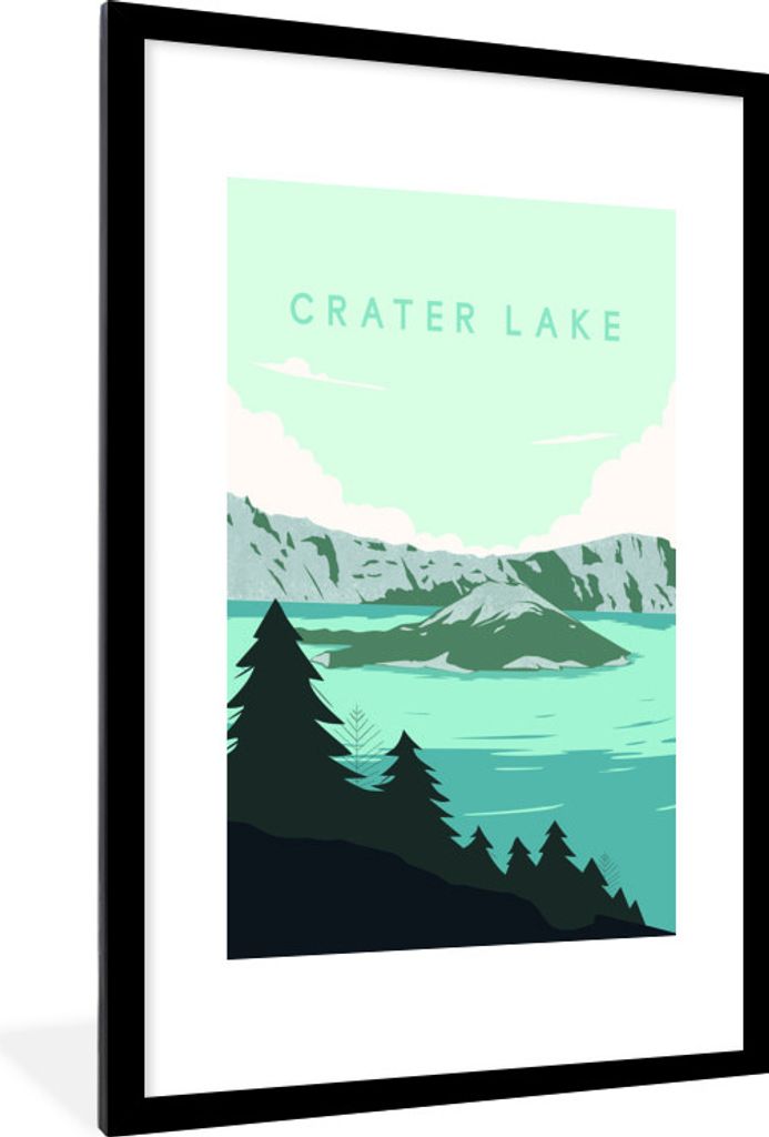 MuchoWow MuchoWow Gerahmtes Poster Landschaft - Oregon - Amerika - Kratersee - USA - Illustration 60x90 cm - Poster mit zchwarzem Bilderrahmen ...