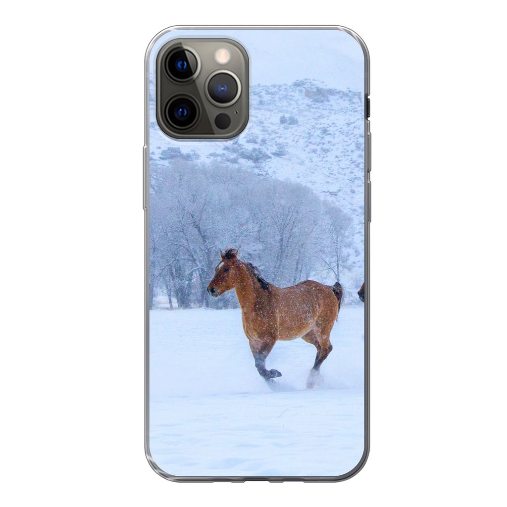 MuchoWow Handyhülle Schutzhülle Hülle für iPhone 13 Pro Pferde - Schnee - Winter Silikon Softcase Handy Hülle - Handy-Tasche