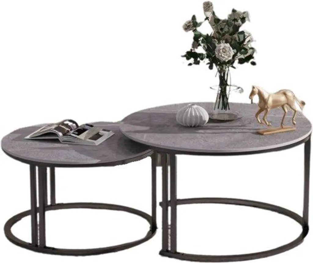 Table basse ronde grise en pierre frittée compacte anti-rayures
