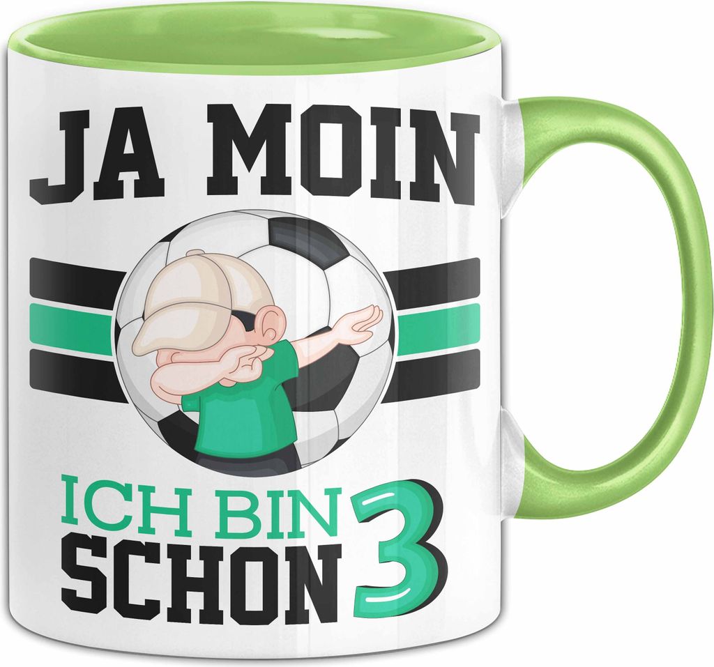 3. Geburtstag Geschenk Tasse Becher Junge Geburtstagsgeschenk Ja Moin Ich Bin Schon 3 (Grün)