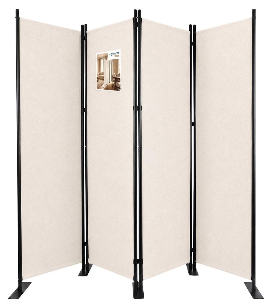VOUNOT Paravent Raumteiler 4 Teilig Freistehend Stoff Trennwand 228 x 30 x 164 cm Beige