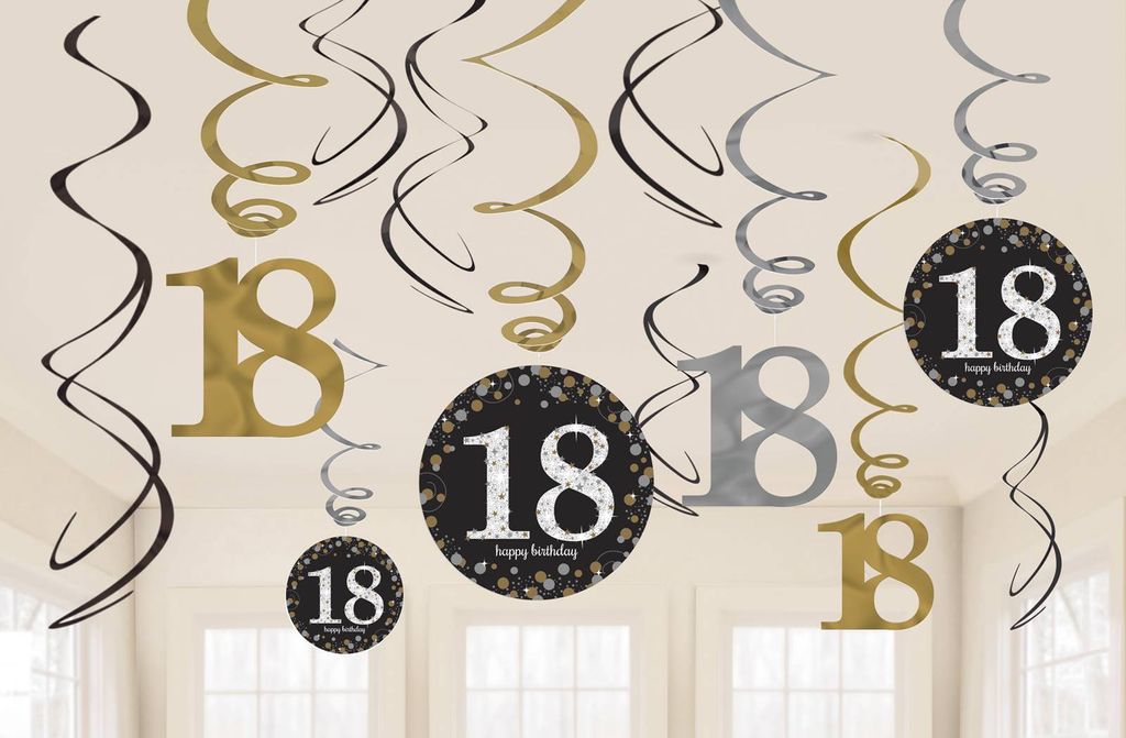 12 Golden 18th Birthday Spiralhänger 60cm Produktbild 
