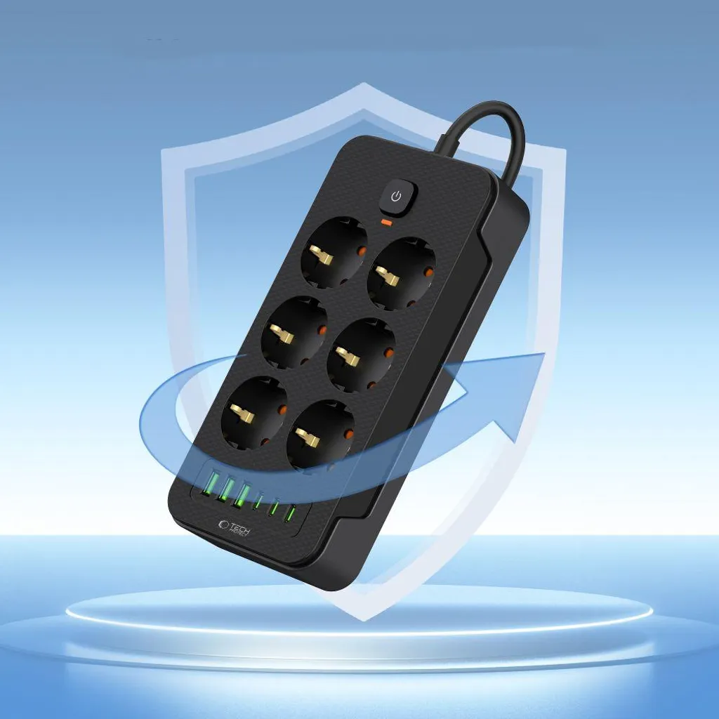 Multipresa Design Tech-Protect PC6X6: 6 Prese, USB-C, Cavo 2m Nero - 10