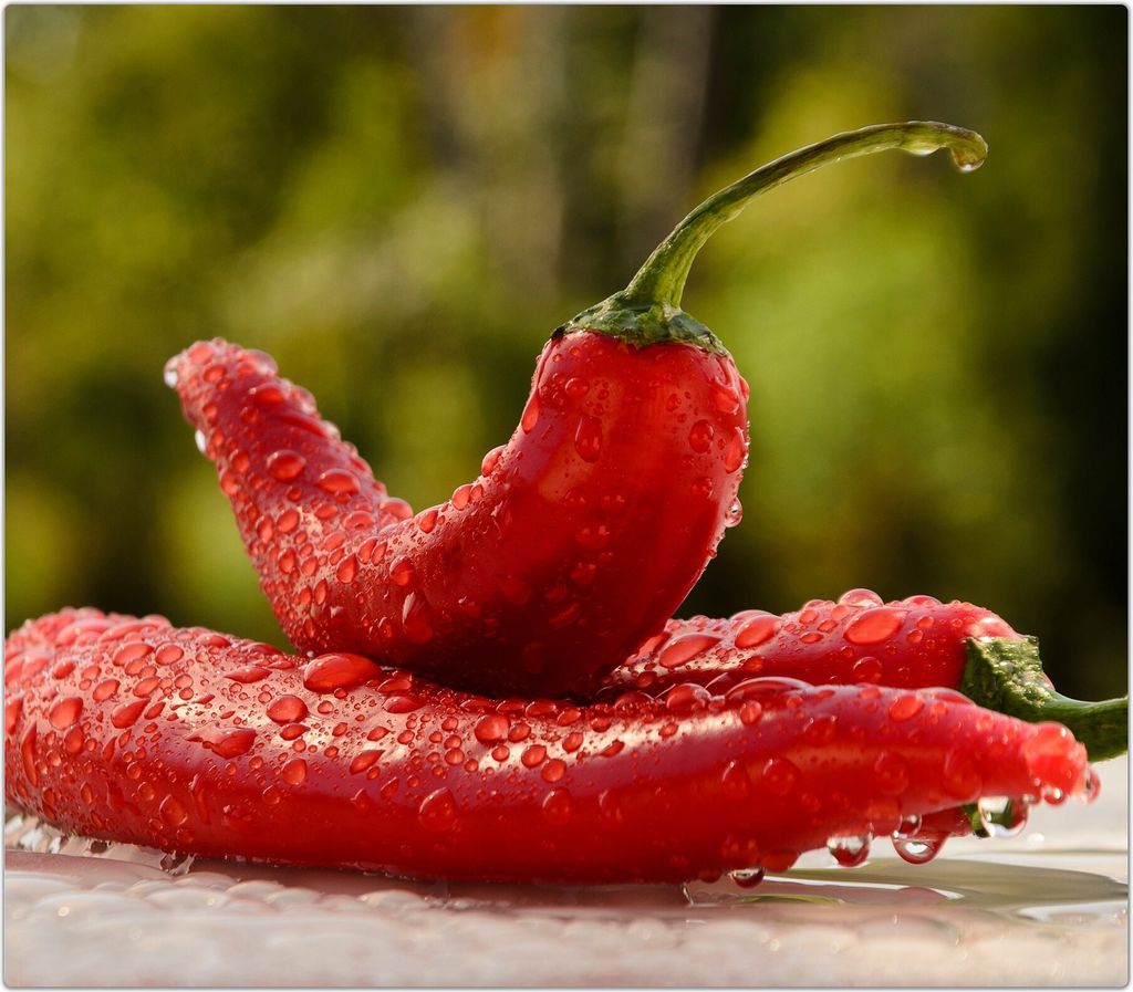 Spritzschutz Herdabdeckplatte Schneidebrett aus Glas Chilischoten mit Tropfen 1-Teilig (60x52cm)