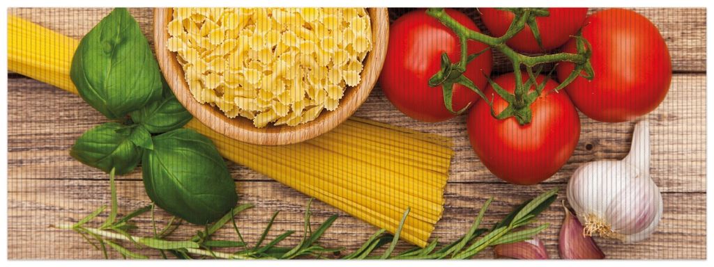 Wallario Duschmatte Antirutschmatte Badmatte Fußmatte Spaghetti mit Tomaten, Knoblauch und Basilikum, Größe ca. 180 x 65 cm