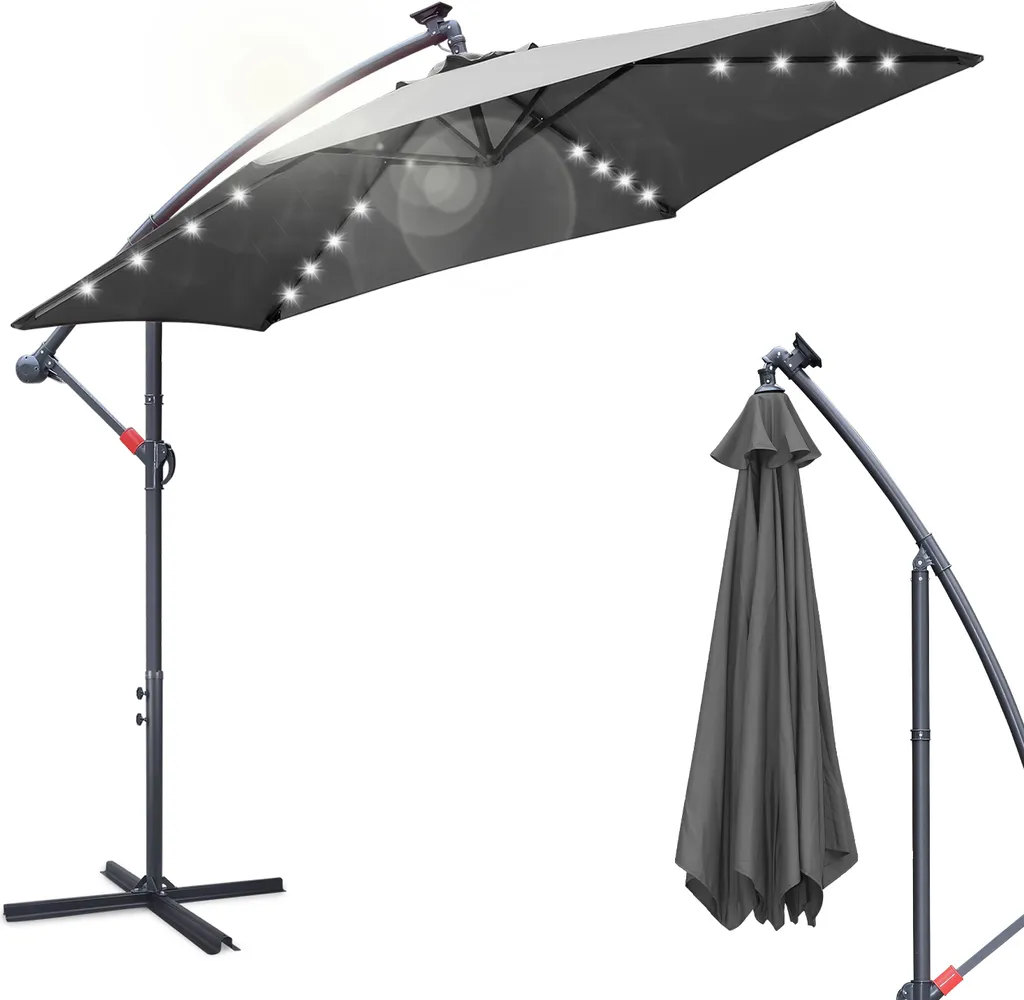 Ombrellone LED per Famiglia 3 metri | Grigio Anti-UV a Sbalzo