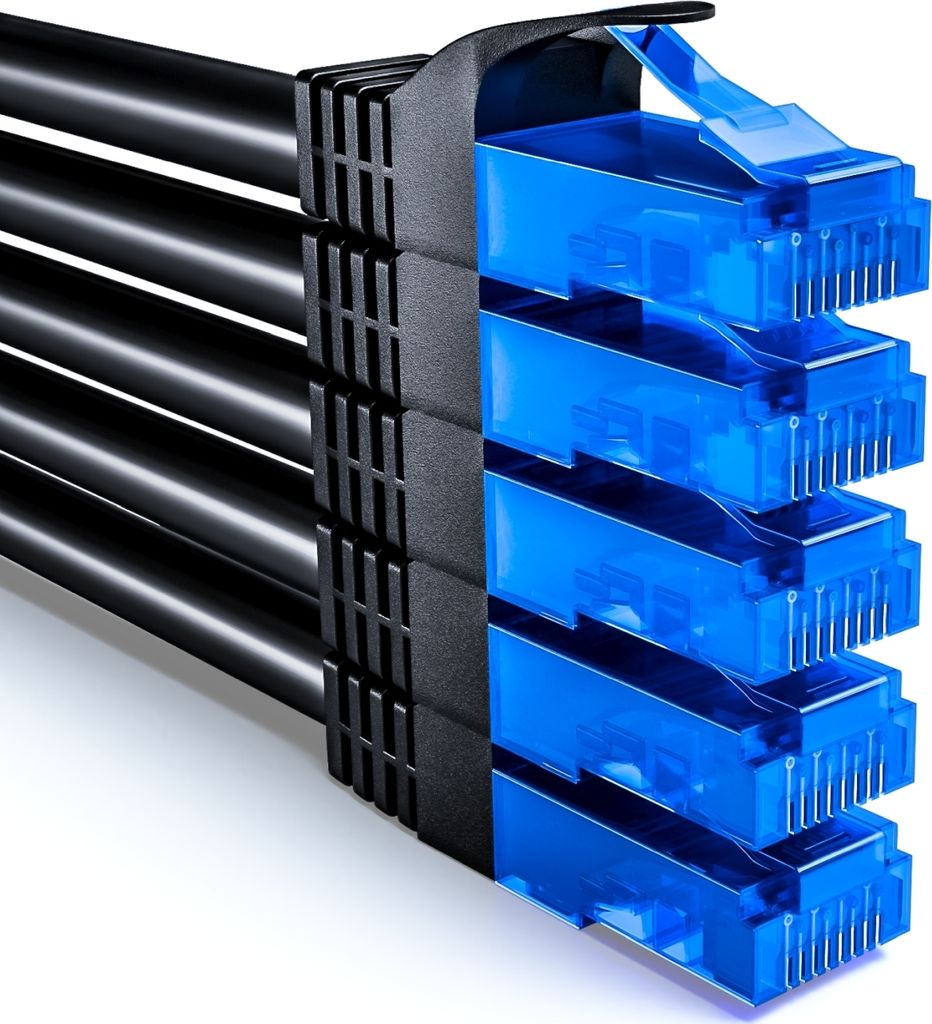 deleyCON 5x 2m CAT6 Netzwerkkabel Set - U-UTP RJ45 CAT-6 LAN Kabel Patchkabel Ethernetkabel DSL Switch Router Modem Repeater Patchpanel - Schwarz