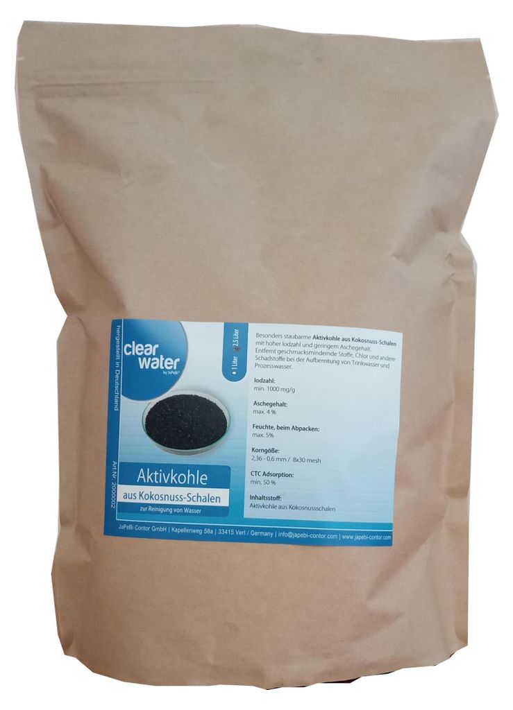 2,5L / 1,25kg Aktivkohle Granulat aus Kokosnussschalen, 8x30 mesh – Filterkohle zur Wasserreinigung für Trinkwasserfilter