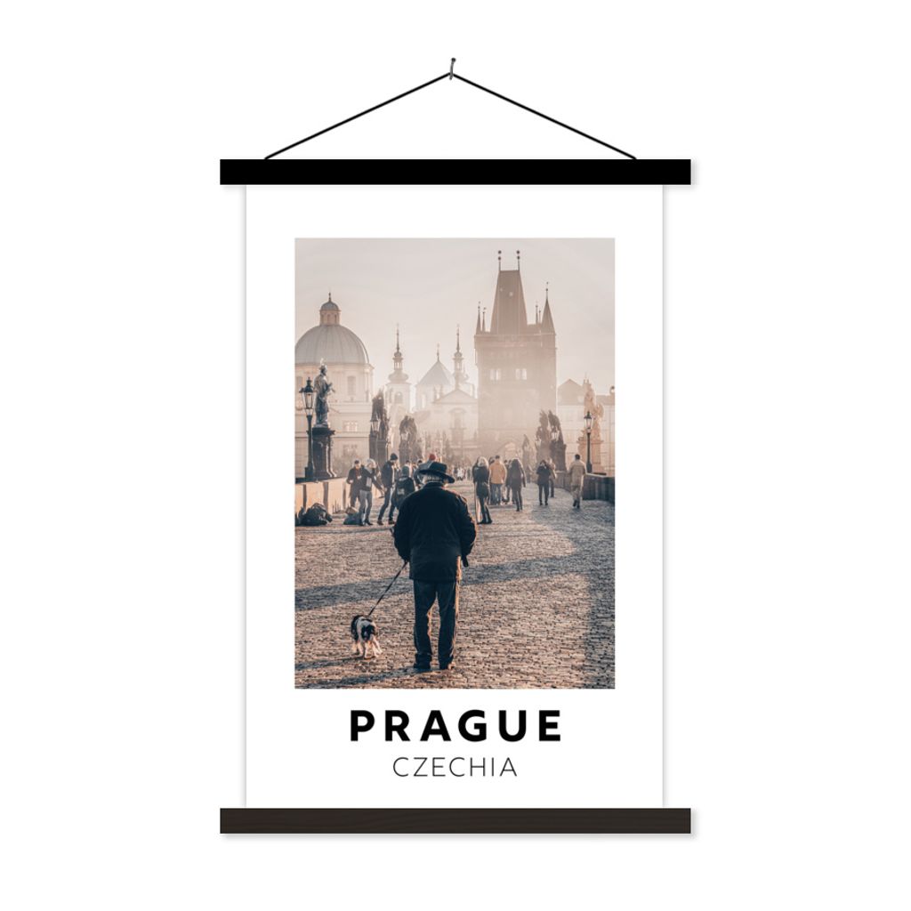 MuchoWow Textilposter Tschechische Republik - Prag - Hund 40x60 cm mit schwarzem Rahmen - Wanddekorationen