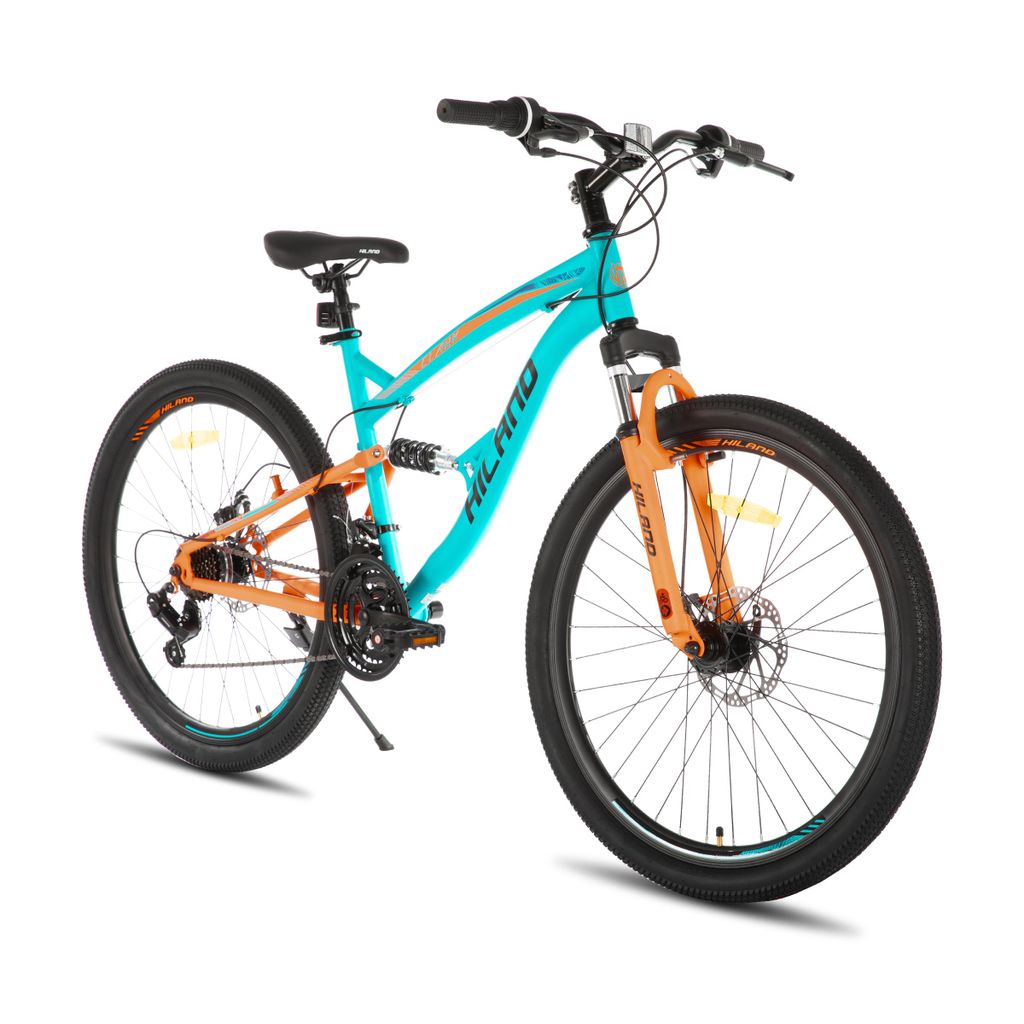 Hiland 26 Zoll Vollfederung Mountainbike, 21 Gang, Mountainbike für Männer Frauen, Doppelscheibenbremse Fahrrad, Studenten-Pendlerfahrrad, Blau