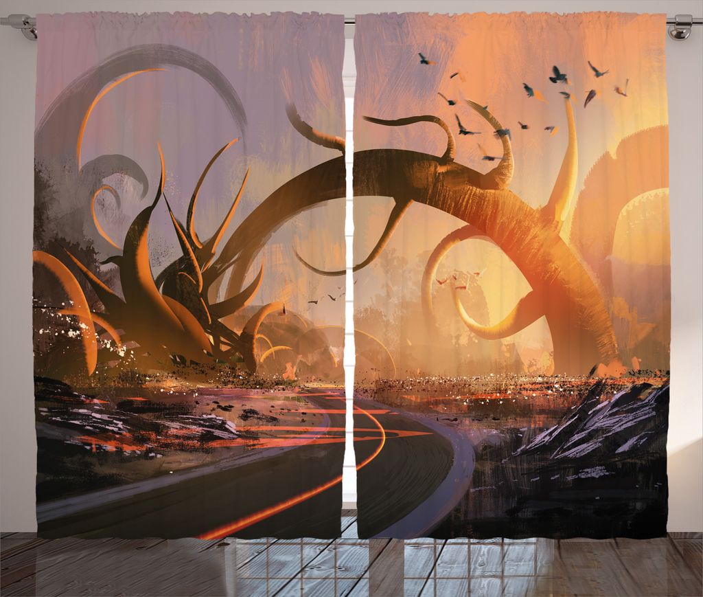 ABAKUHAUS Fantasie Rustikaler Vorhang, Fairy Sunset Autobahn, Wohnzimmer Universalband Gardinen mit Schlaufen und Haken, 280 x 175 cm, Mehrfarbig