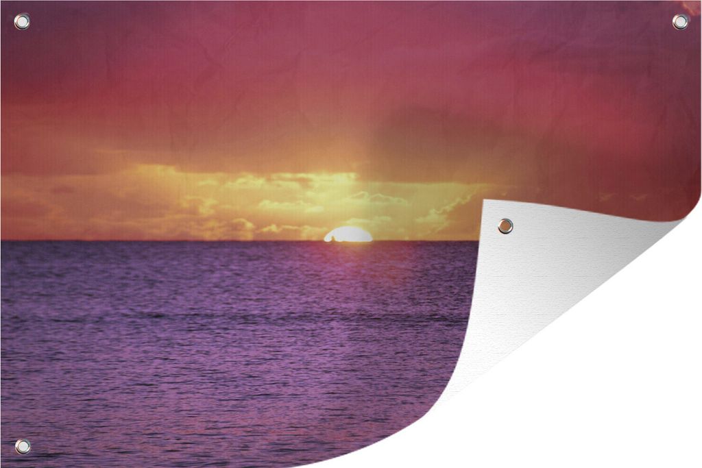MuchoWow 90x60 cm Outdoor-Poster Gartendeko Sichtschutz Garten Poster für den Garten Sonnenuntergang über lila Meer