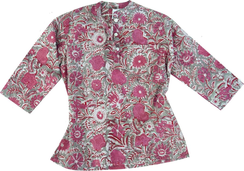 Indische Mädchen Tunika, Kindertunika - Fucsia/grau, Kinder/Baby, Pink, Baumwolle, Größe: S (110)