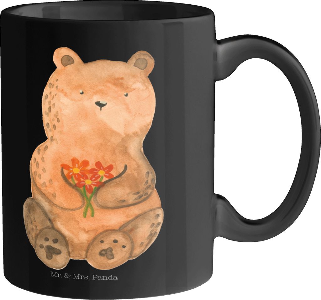 Mr. & Mrs. Panda Keramiktasse Bär Dankbar - Schwarz - Geschenk, Danke, Blumen, Trinkbecher, Pott, Kaffeetasse, Teetasse, Dankeschön, Tasse, Teddy...