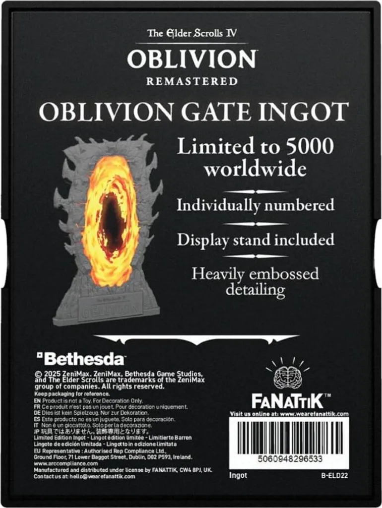Plaque Oblivion Gates Ingot The Elder Scrolls IV Edition Limitée