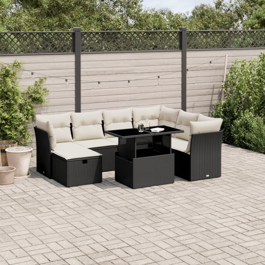 Maison Exclusive - 8-tlg. Garten-Sofagarnitur mit Kissen Schwarz Poly Rattan