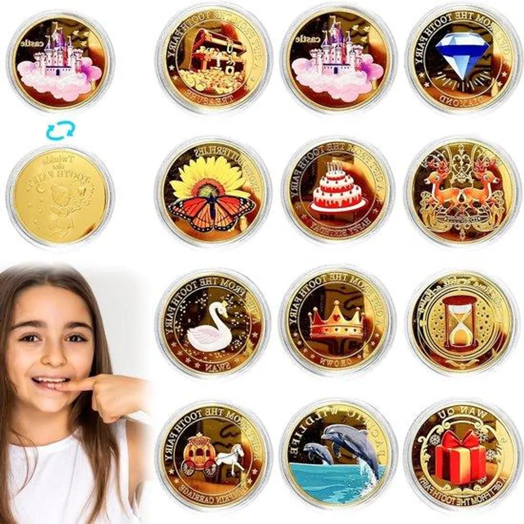 Pièces de la Fée des Dents lot de 12 jetons dorés avec motifs variés