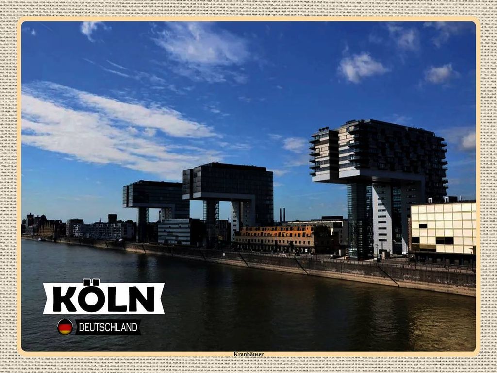 vianmo Holzschild 30x40 cm Köln Kranhäuser Rhein Fluss Bildmotiv Reisemotiv Abenteuer Reisen