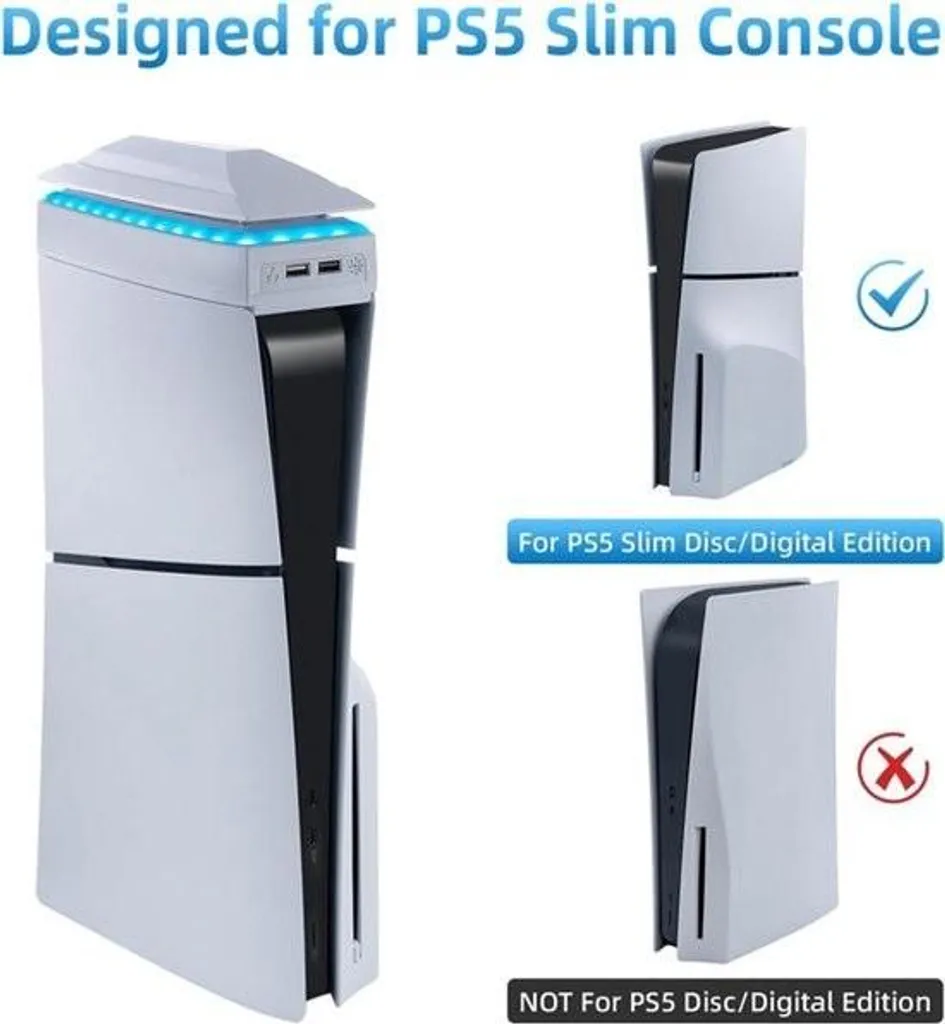 Support ventilé PS5 Slim blanc avec éclairage LED et ports USB 2.0 - 3