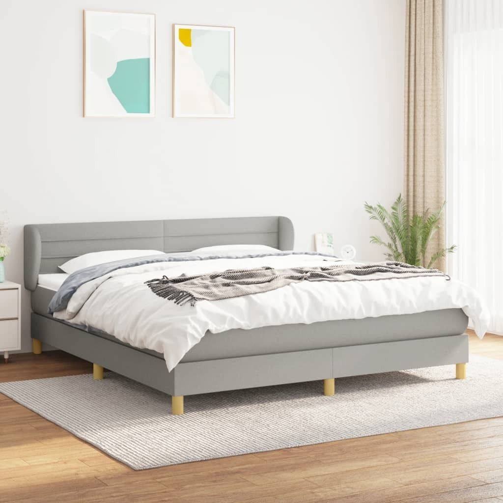 The Living Store Boxspringbett mit Matratze Hellgrau 160x200 cm Stoff
