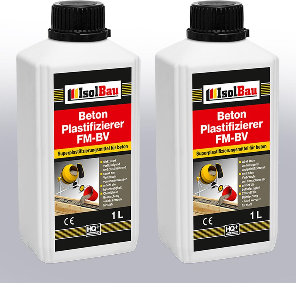Isolbau Beton Plastifizierer FM-BV - 2 x 1 Liter, stark verflüssigend & plastifizierend – Betonverflüssiger Fliessmittel als Zusatzmittel für ...