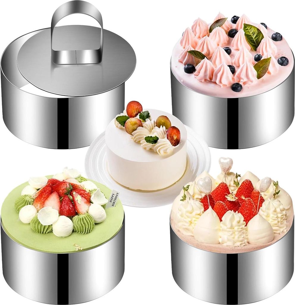 4 Stück Dessertringe 8cm, Servierringe, Speiseringe, Runde Kuchenringe, Edelstahl Mousse Ringe, Mini Tortenringe Klein Backringe, KuchenForm