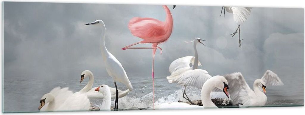 Bilder auf glas - Einteilig - Flamingo Schwan Fantasie - 160x50cm - Glasbilder - Wandbilder - Bilder - zum Aufhängen bereit - Wanddekoration aus G...