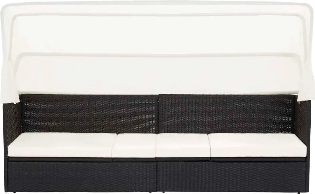 Bain de soleil avec auvent rétractable en rotin synthétique noir vidaXL