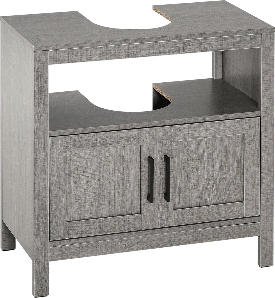Meuble sous lavabo 2 portes gris en bois 60x30x60 cm pour rangement d'eau