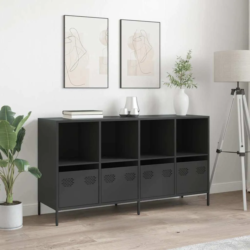 Sideboard Noir Robuste 135 cm - Solution de Rangement Acier Anti-Poussière - 3