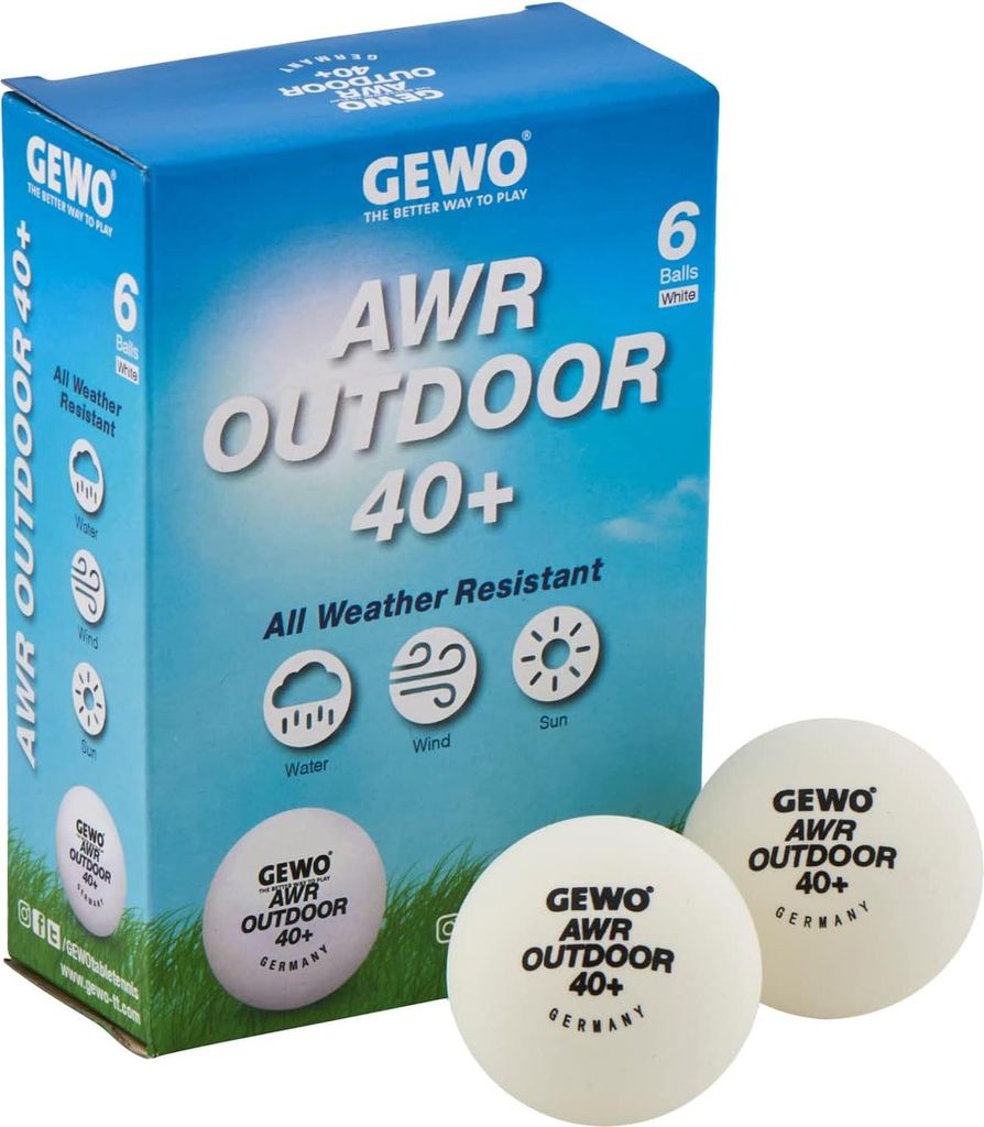 GEWO Tischtennisbälle Outdoor 40+, 6er Set, wasserabweisend & robust, weiß