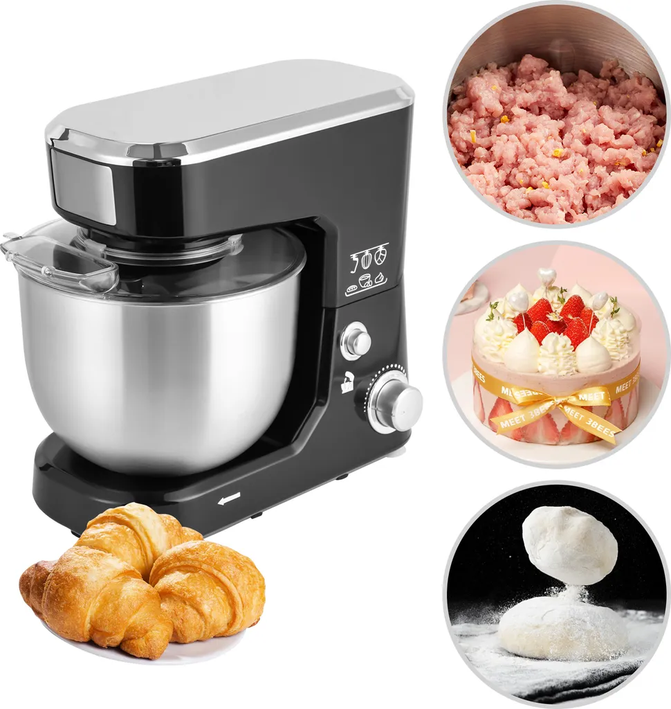 Robot pâtissier 3 en 1 en acier inoxydable, mélangeur cuisine 5L 1200W