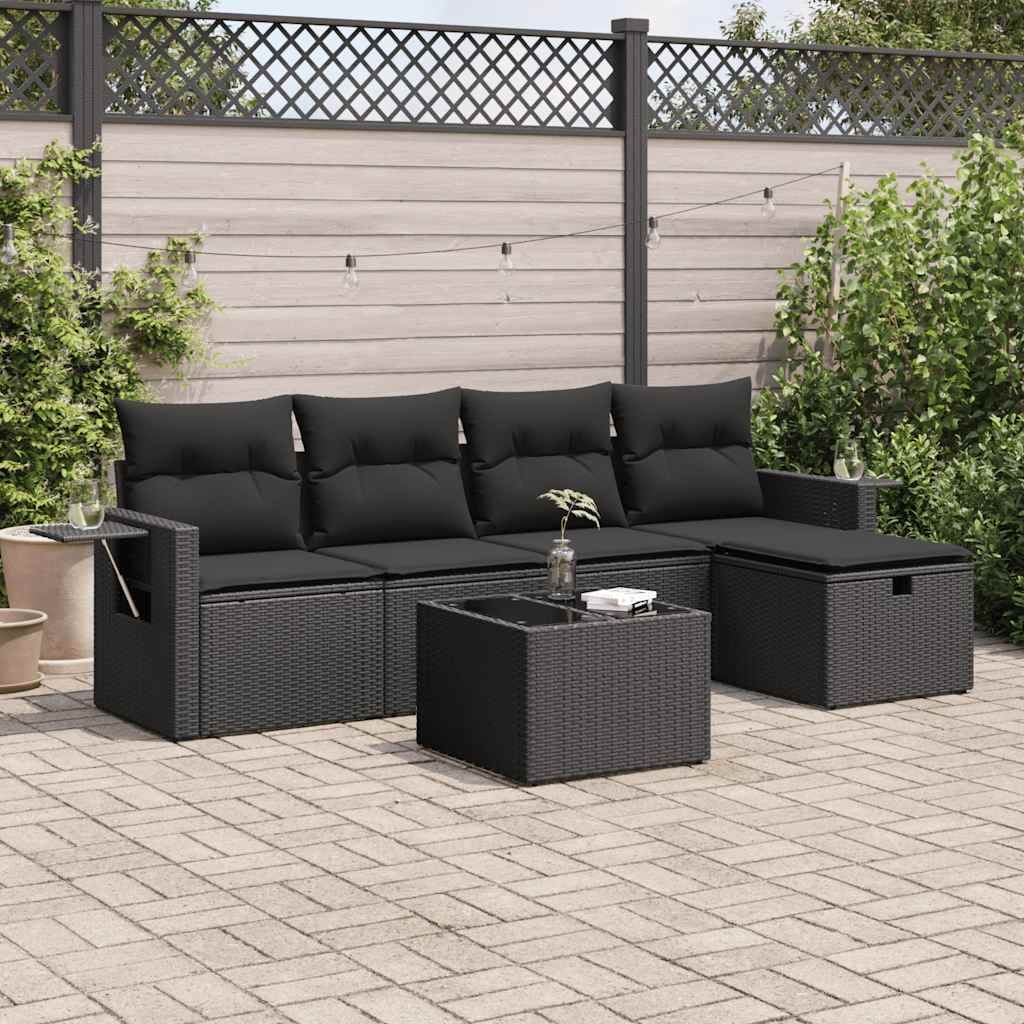 CLORIS 6-tlg. Garten-Sofagarnitur mit Kissen Schwarz Poly Rattan - Sitzgruppe 3325471