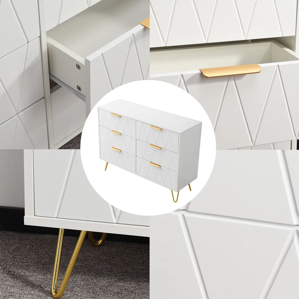 Commode blanche pieds dorés - Buffet design 6 tiroirs gain de place - 4