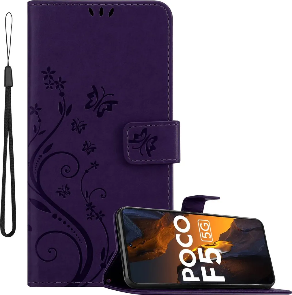Analisi Cover Cadorabo Poco F5: Libro Floreale Viola Dark