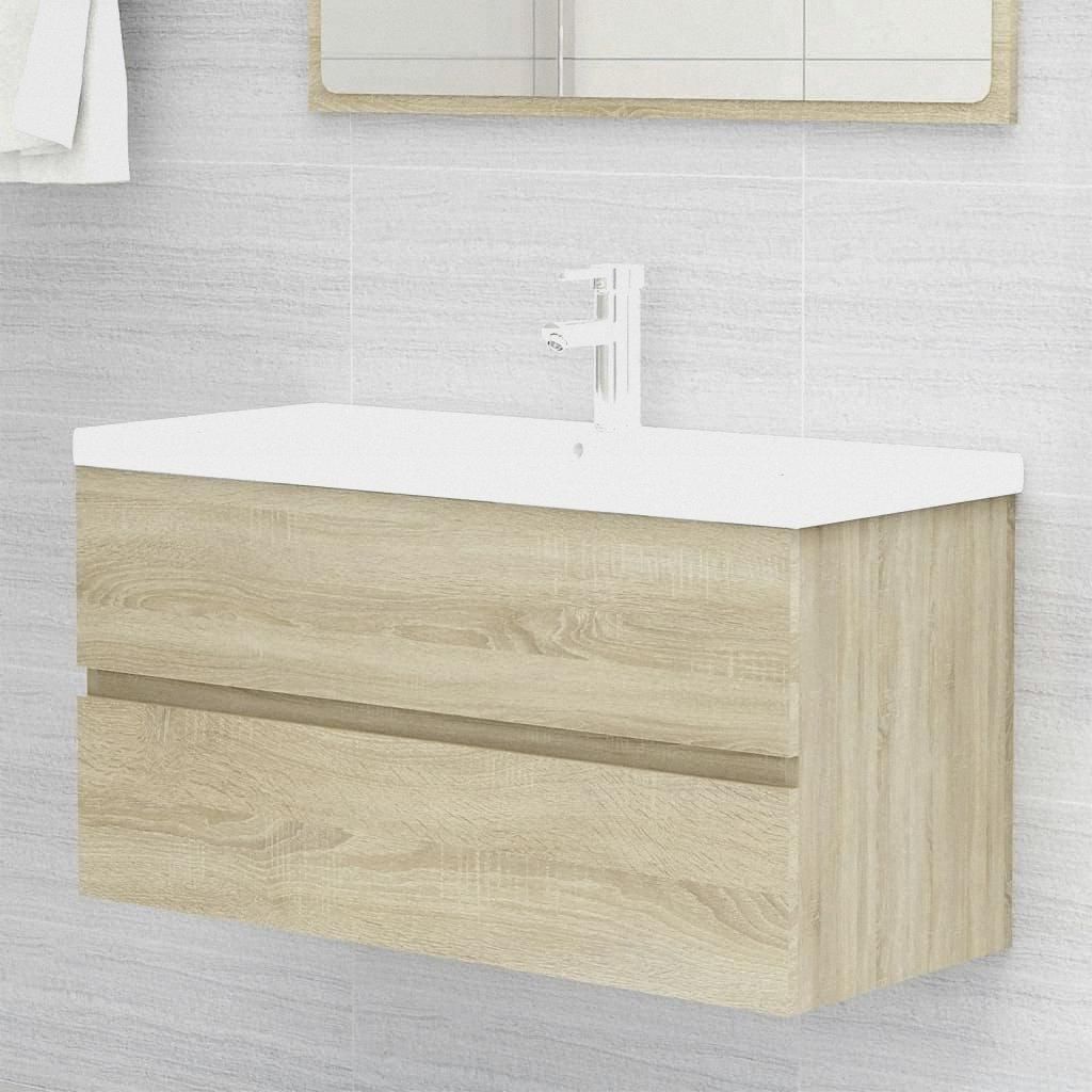 Waschbeckenunterschrank mit Einbaubecken Unterschrank Badschrank Waschtisch Badezimmerschrank Badmöbel Hängeschrank Sonoma-Eiche Holzwerkstoff