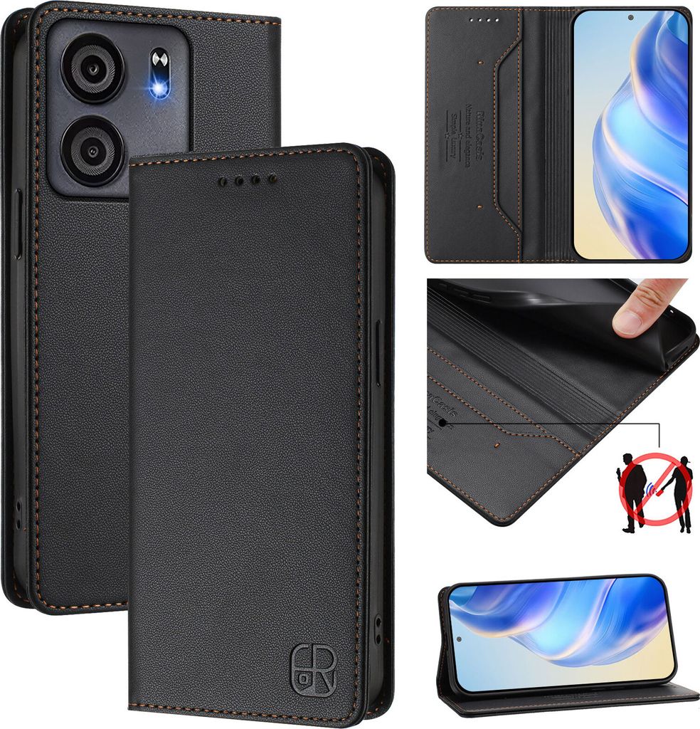 Lederhülle für BLU View 5 Hülle Flip Brieftasche Kartenfächern Ständer Schutzhülle Schwarz
