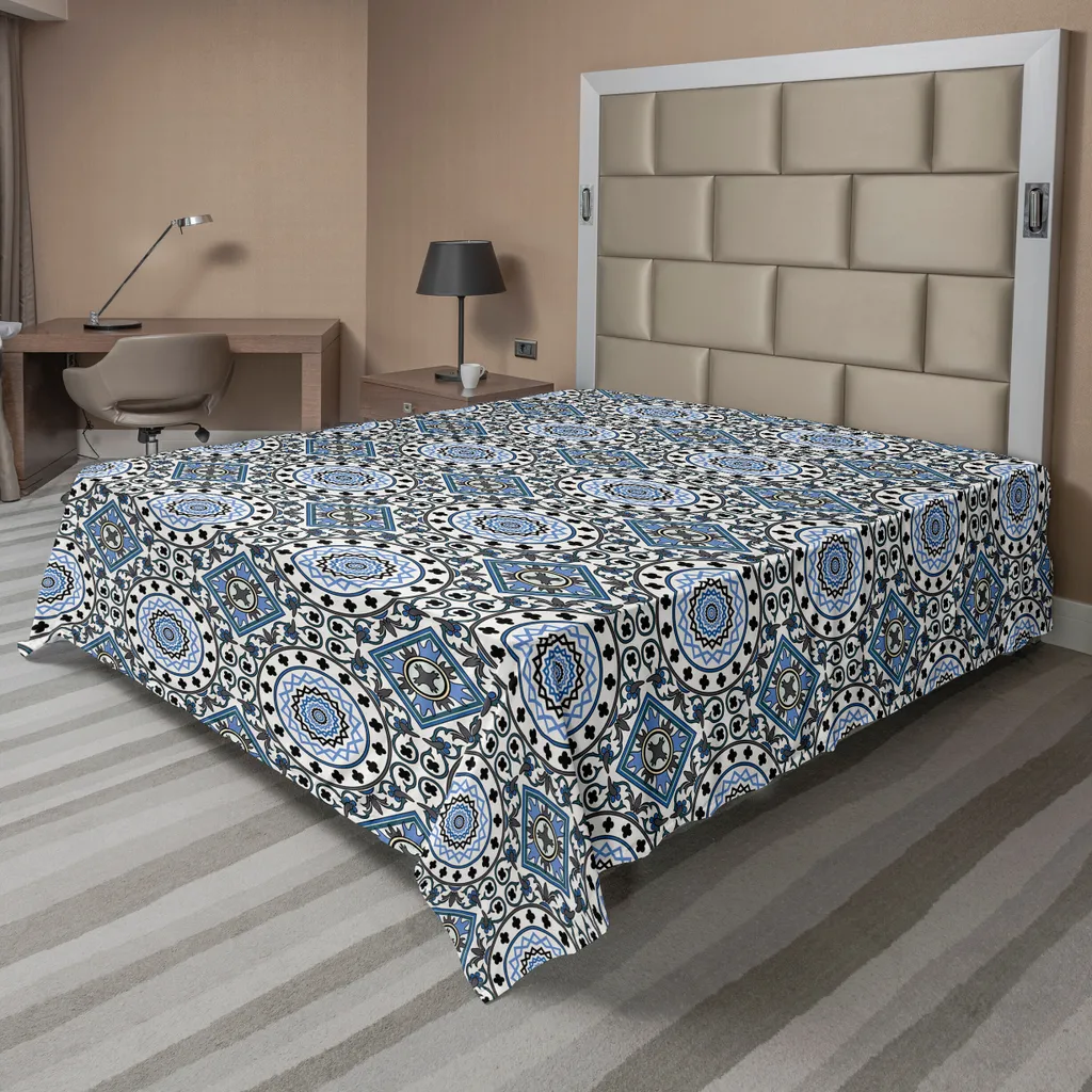 Lenzuolo Matrimoniale 260x228 ABAKUHAUS Blu Grigio No Stiro