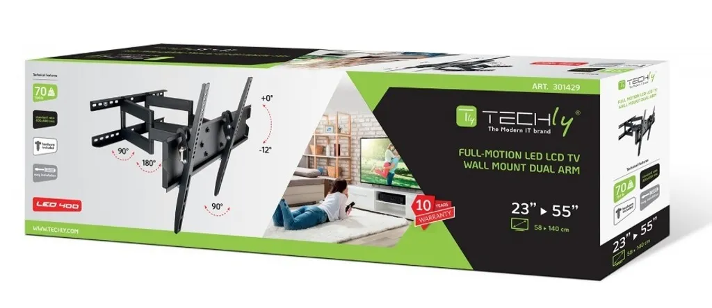 Techly Support Mural TV LED LCD 23-55 Pouces Full Motion Inclinable